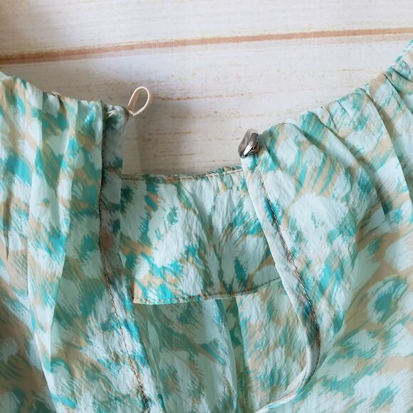 Tanya Taylor Jordan Top Blouse Short Sleeve Green Tan Women's Size Large - Picture 8 of 15